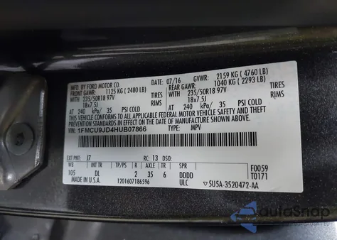 2017 Ford Escape Titanium z USA, uszkodzony, nr VIN 1FMCU9JD4HUB07866